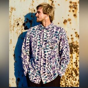 New Billabong Abstract Pattern Fleece Button Down Shirt Jacket Shacket